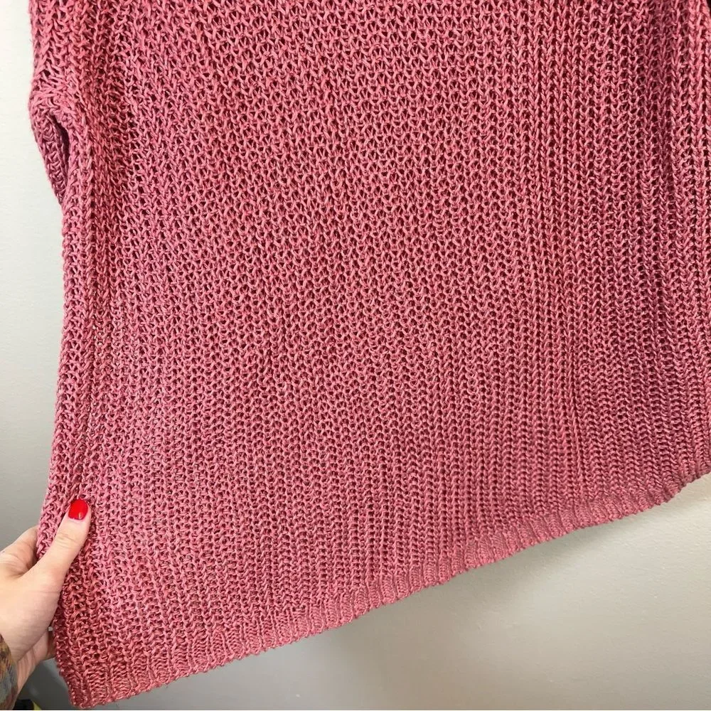 J. Crew 100% Linen‎ Open Knit Relaxed Fit Beach Sweater Cover Up Pink Medium